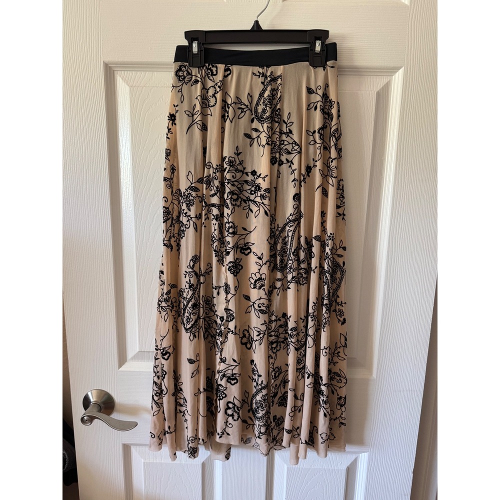 Balera Dance Skirt Kids Medium Child‎ Tan Black Floral Paisley Mesh S9290